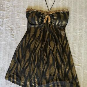 Source Unknown Black and Gold Strapless Sequin Accent Dress